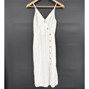 Express Women's Linen Blend Midi Sundress S White Button Front Graduation Beach